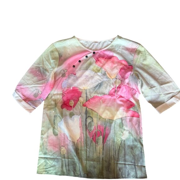 NWT Watercolor Floral Print Top – Short Sleeve - Picture 1 of 3